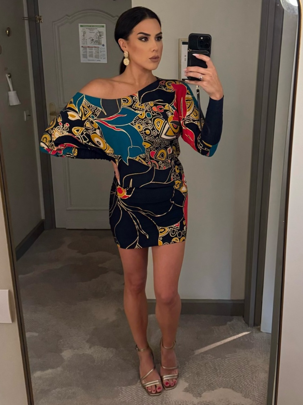 French Connection Abstract One-Shoulder Bodycon Dress Size 4